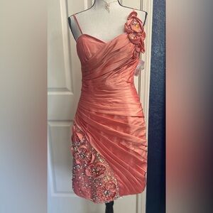 Orange Asymmetrical One-Shoulder Cocktail Dress